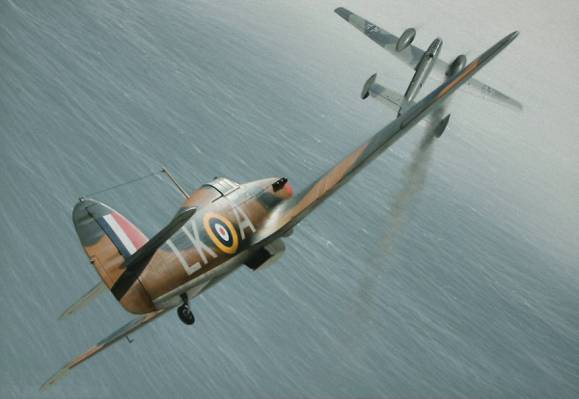 英国的战斗,二战,小贩飓风,绘画,飞机,混战,艺术,作战,飞机,BF 110,绘图,...