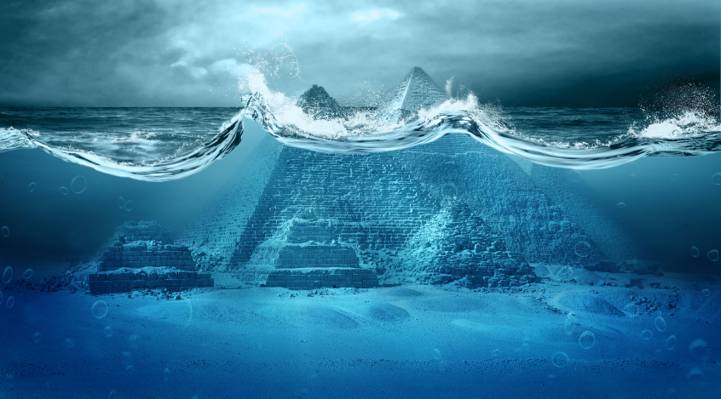 壁纸启示录,金字塔,世界末日,波浪,梦幻般的,金字塔,风暴,海啸,海,启示录,海洋,海洋,埃及,灾难
