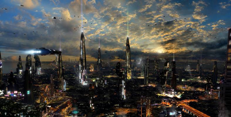 行星,未来的城市4,轨道,科幻小说,灯,未来主义景观,Rich35211,未来,斯科特理查德,...