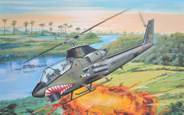 越战,贝尔AH-1G休伊眼镜蛇,直升机,绘画,战争,艺术