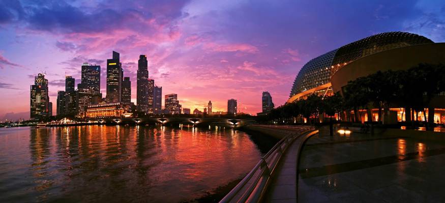 新加坡,大厦,家,城市,摩天大楼,naght,城市,夜,新加坡