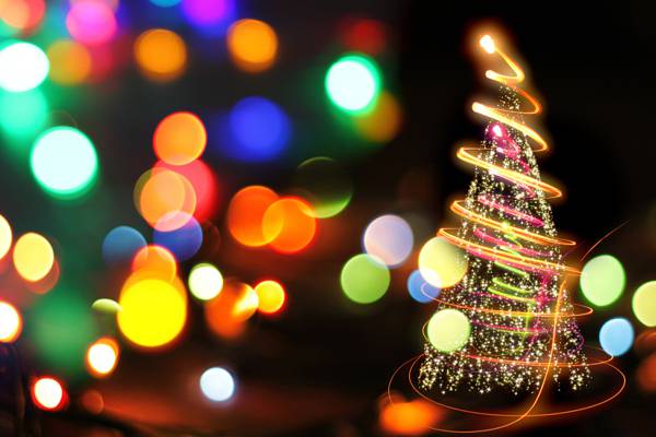 新年,云杉,假期,树,灯,散景,新年,圣诞节,圣诞节,星星