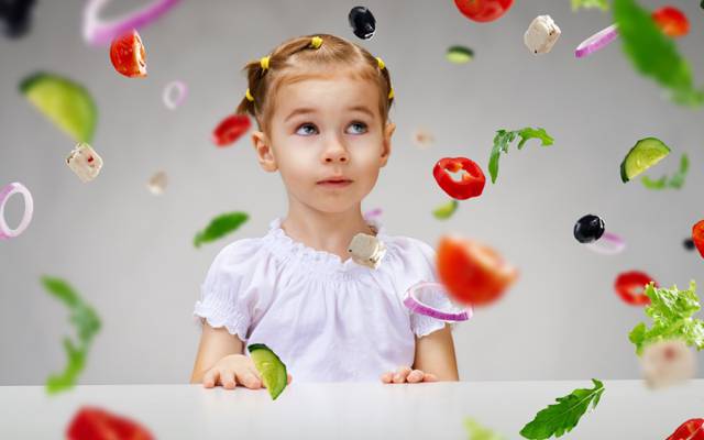 小女孩,番茄,惊喜,孩子,蔬菜,女孩,胡椒,蔬菜