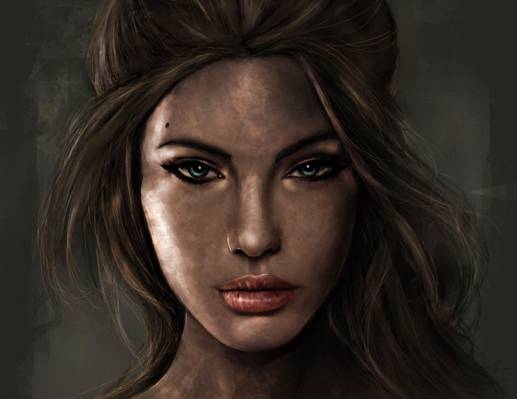肖像,看,坟茔入侵者,艺术,面孔,头发,女孩,Lara Croft