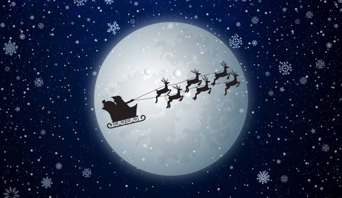 新年,月亮,假日,雪橇,苍蝇,圣诞老人,鹿,极简主义,冬天,满月,...