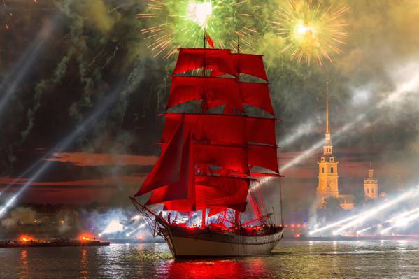 猩红色的风帆,2015年,圣彼得堡,致敬,日落