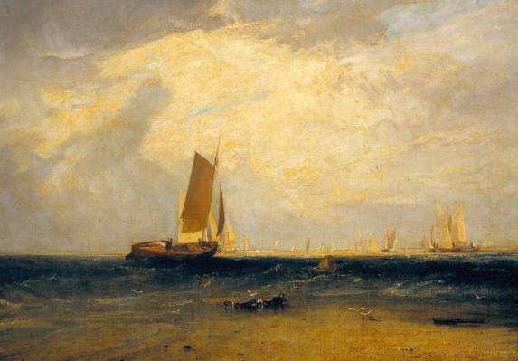 图片,船,威廉·特纳,海景,风帆,在布莱斯沙上钓鱼