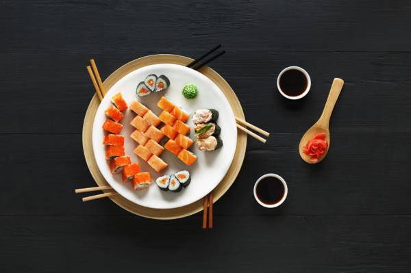 寿司,寿司,卷,芥末,酱,姜,套,日本食品,棍棒