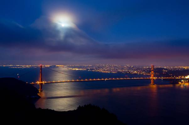 金门,旧金山,桥,月亮,云