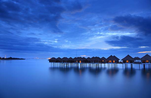 房屋,马来西亚,岸边,蓝色,大海,傍晚,天空,平静,云彩