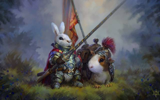 兔子,骑士,豚鼠,艺术