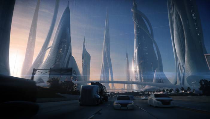 摩天大楼,未来,艺术,道路,机器,城市,运输