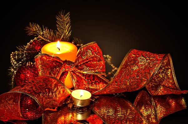 壁纸蜡烛,磁带,灯,弓,圣诞装饰品,球,针,分支机构