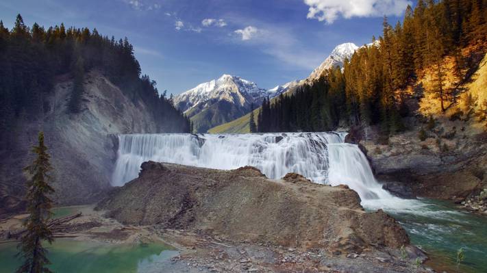 Wapta瀑布,山脉,瀑布,不列颠哥伦比亚省,加拿大,加拿大,踢马河,幽鹤国家公园