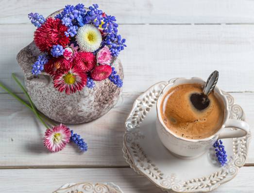 鲜花,咖啡,杯