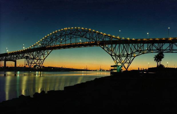 在晚上,桥港湾桥高清壁纸摄影