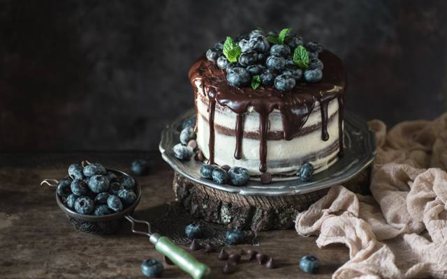 蓝莓,巧克力,蛋糕