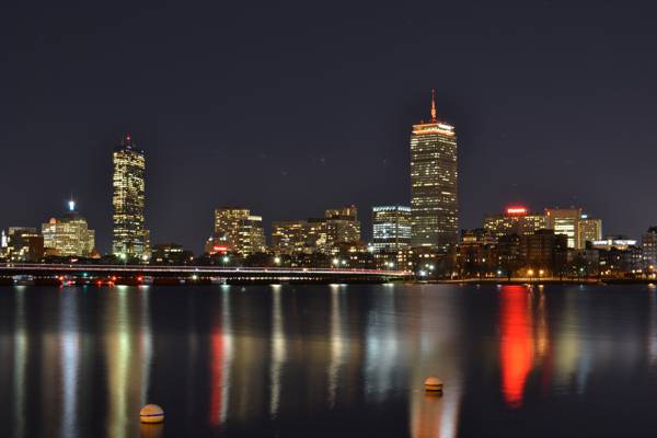 高层建筑在夜间,波士顿,纪念驱动器高清壁纸