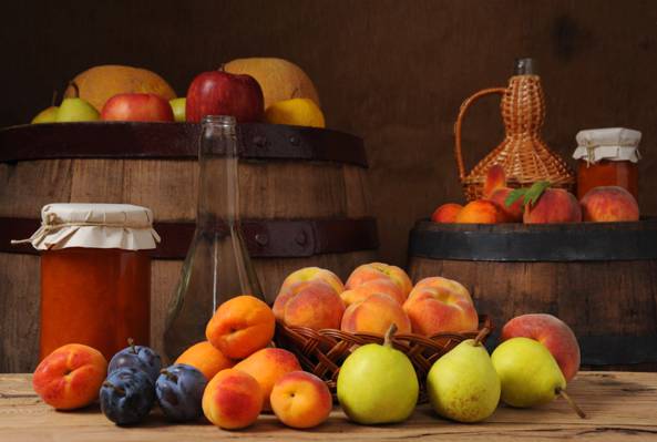 水果,梨,桃,桶,李子,苹果,果酱