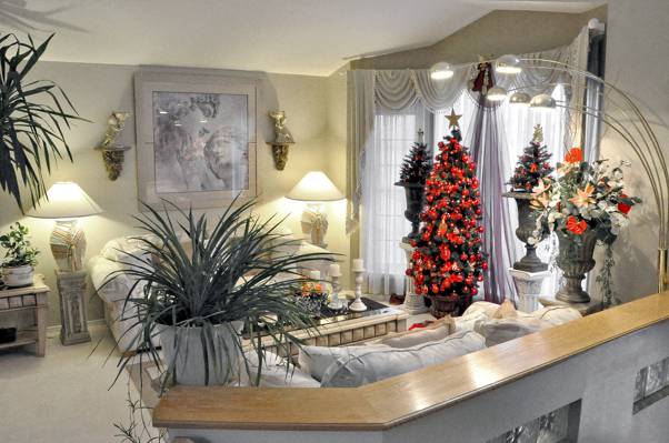 圣诞节,树,客厅,灯,表,假期,沙发,新年,图片,花瓶