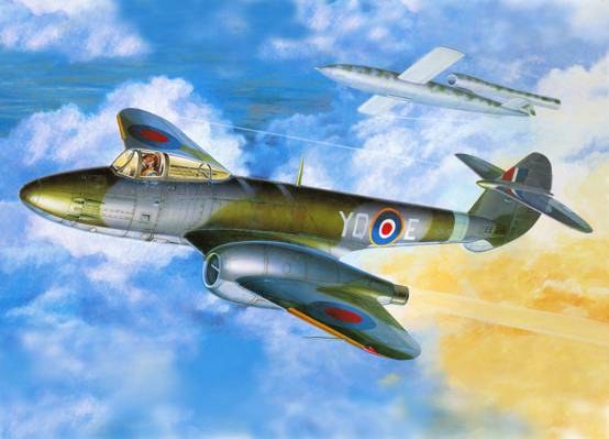 WW2。,盟友,F  -  1,艺术,飞机,喷气机,采取,唯一的,战斗机,Gloster流星,部分,第一,...