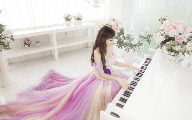 女孩,钢琴,音乐