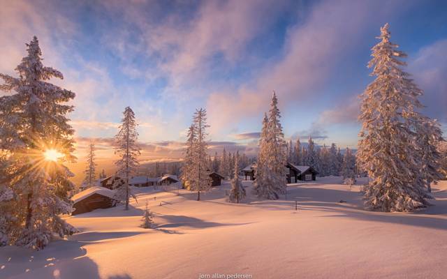 太阳,光线,光,雪,挪威,冬天,家