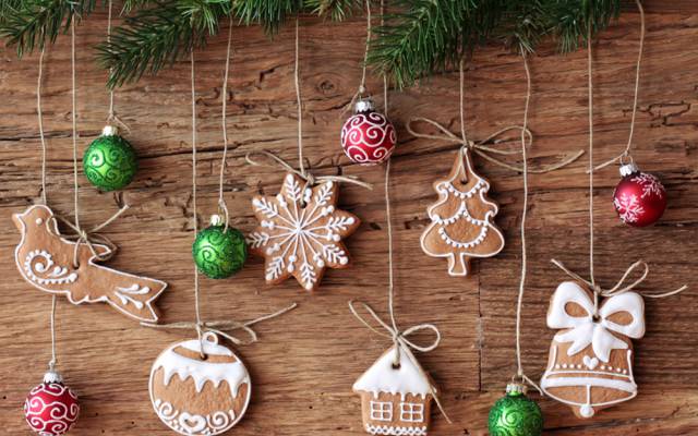 壁纸分支,假期,圣诞装饰品,绳子,树,饼干