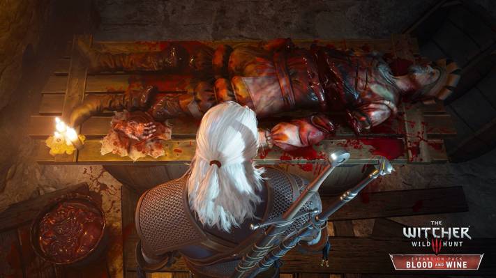 Rivia的Geralt,尸体,蜡烛,巫师,血与酒,DLC,剑,血,...