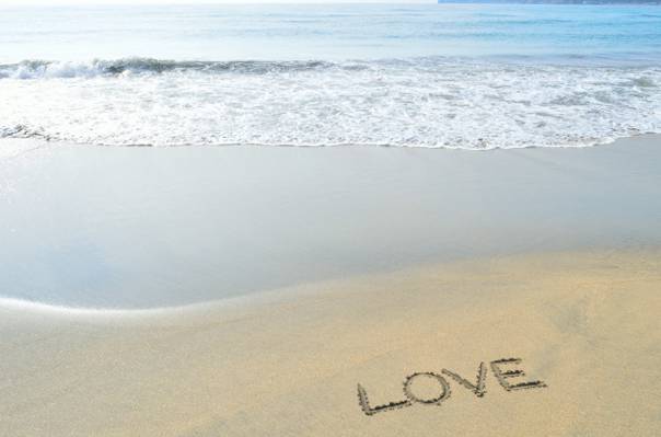 爱,水,沙滩,沙子