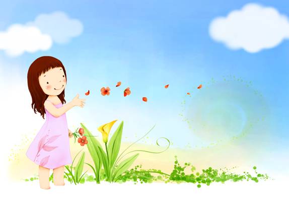 鲜花,女孩,风,微笑,花瓣,婴儿壁纸,云,天空,衣服