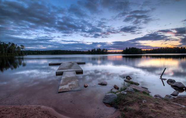 日落,奥尔萨,瑞典湖的照片高清壁纸