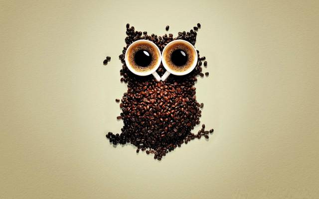 杯咖啡,猫头鹰,咖啡豆,咖啡