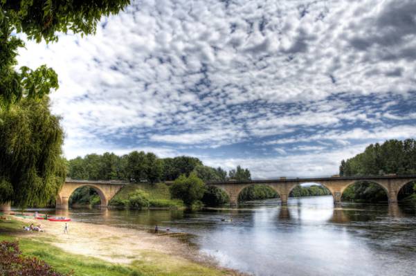 人类发展报告,桥,自然,照片,天空,阿基坦Limeuil,法国河,云