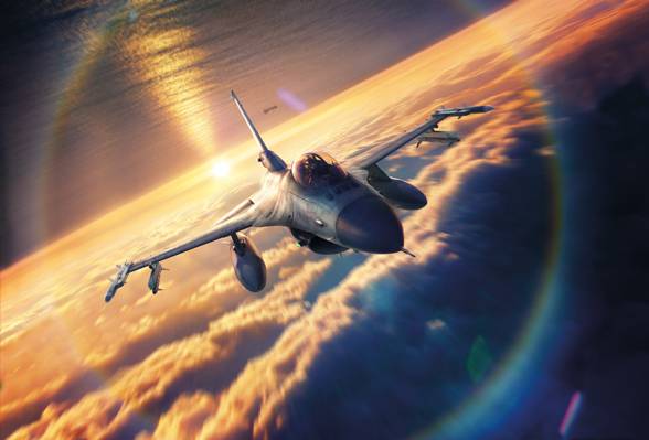 日落,绘图,天空,洛克希德F-16