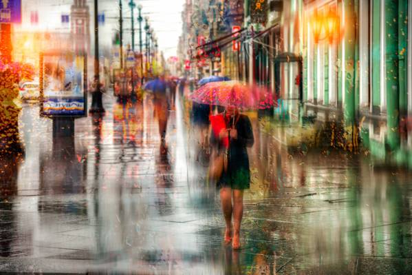 俄罗斯,涅夫斯基大街,女孩,圣彼得堡,雨伞,雨,滴眼液