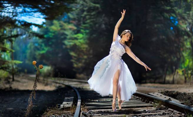 芭蕾舞女演员,舞蹈,女孩,铁路