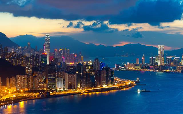 傍晚,风景,黄昏,建筑,城市,香港