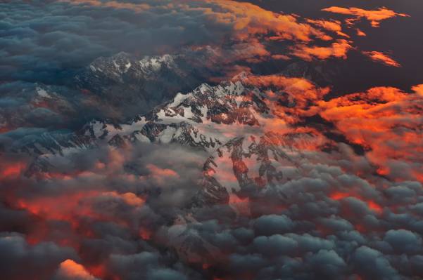 南岛,早上,新西兰,山,南阿尔卑斯山,云