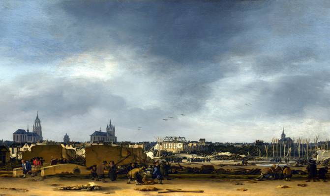 城市,代尔夫特在1654爆炸后的看法,Egbert van der水池,全景,...