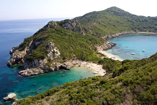 海,希腊,地平线,科孚岛,岩石,海岸,石头