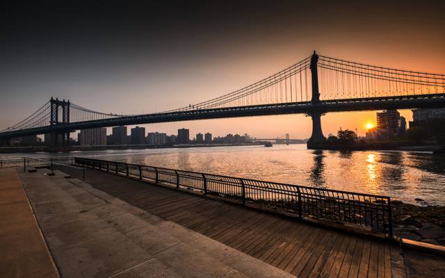 纽约,日出,布鲁克林,威廉斯堡桥,东河,曼哈顿大桥