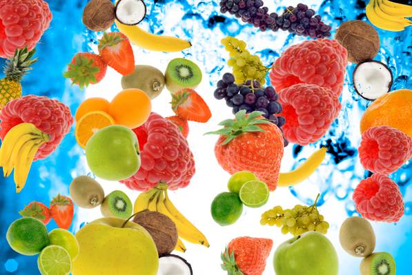 猕猴桃,酸橙,浆果,覆盆子,水,水果,椰子,菠萝,苹果,葡萄,香蕉,草莓