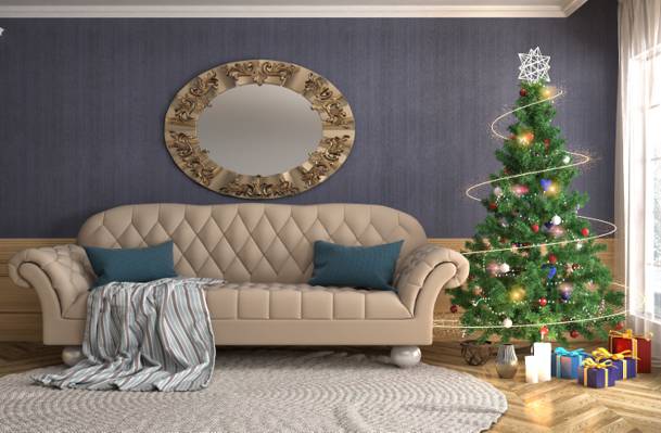 礼品,沙发,室内装饰,树,新年,加兰