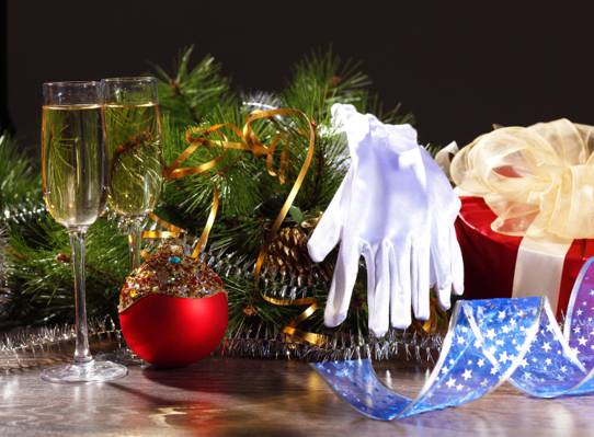 眼镜,香槟,树,饮料,分支机构,圣诞装饰品,手套