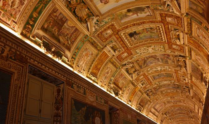 梵蒂冈,梵蒂冈博物馆,画廊,走廊,天花板