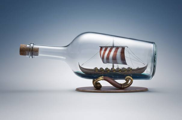 船,维京人,玻璃,管,瓶,站,帆船