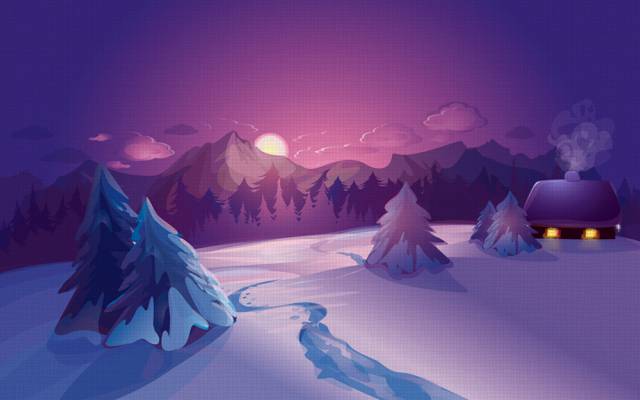 矢量图形,冬天,景观,性质,雪,云杉,日出和日落