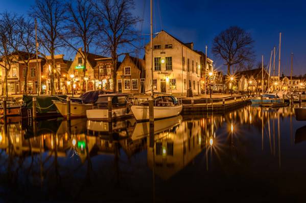灯,米德尔哈尼斯,荷兰,船,夜,家,港口