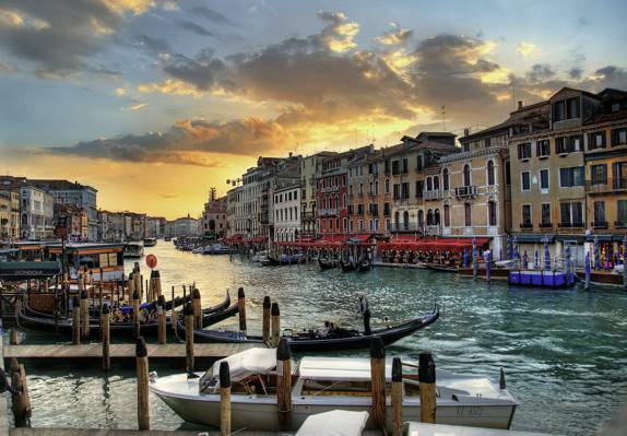 船,晚上,通道,意大利,威尼斯,家